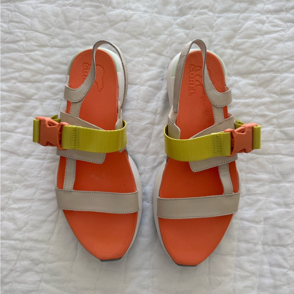 Sorel Women's Kinetic Impact Slingback Heel Sandals in Coral/Orange and Yellow